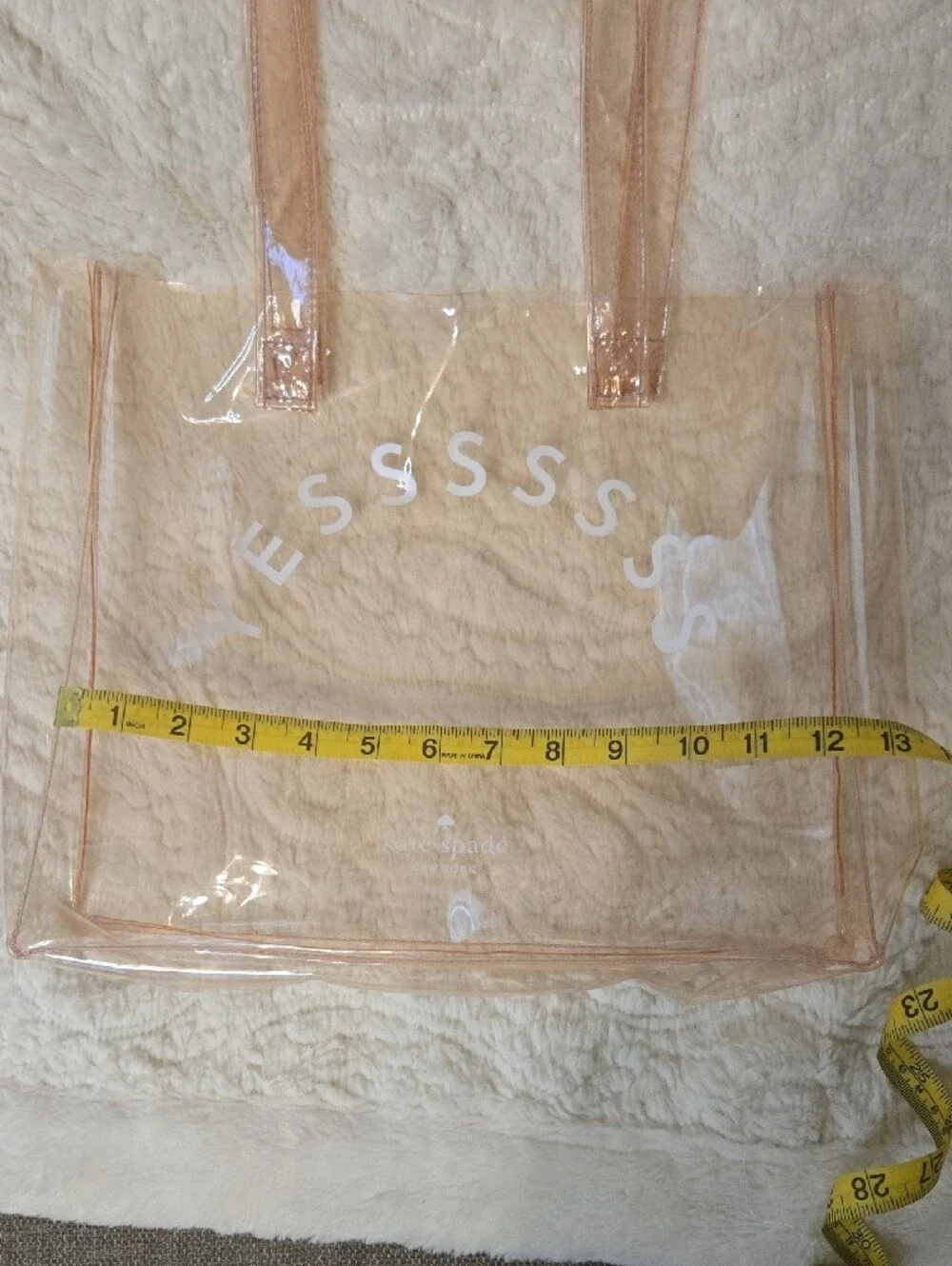 Kate Spade Clear Pink Transparent Tote Bag with 'Yessssss' Print